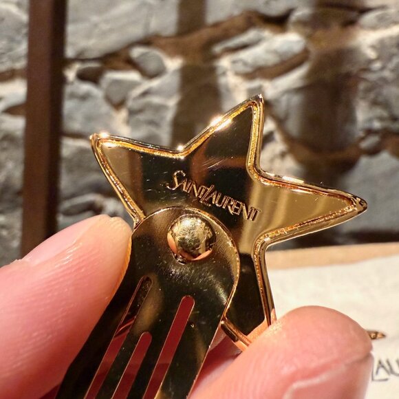 Saint Laurent Gold-Tone YSL Cassandre Set of 2 Hair Clips - Picture 4 of 9